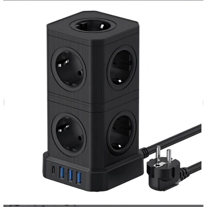 Tour Multiprise Électrique–13 en 1 Cordon de 2m Protection Surcharge Interrupteur - Noir violet MULTIPRISE