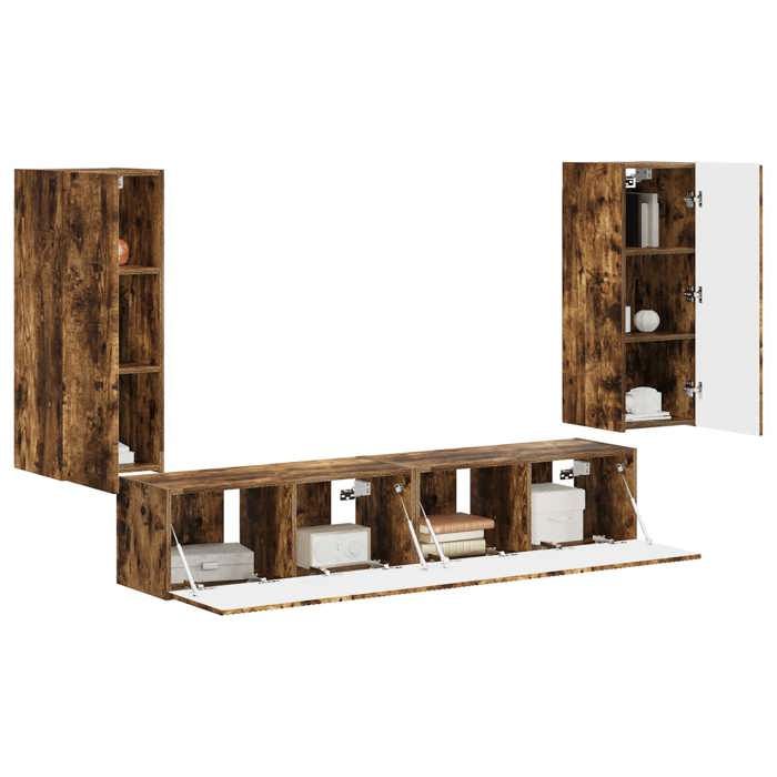 HOT SALE®Jeu de meuble TV mural 4 pcsbanc TV meuble hifividaxlTABLE TV Chêne fumé - Bois dingénierie - M4884625