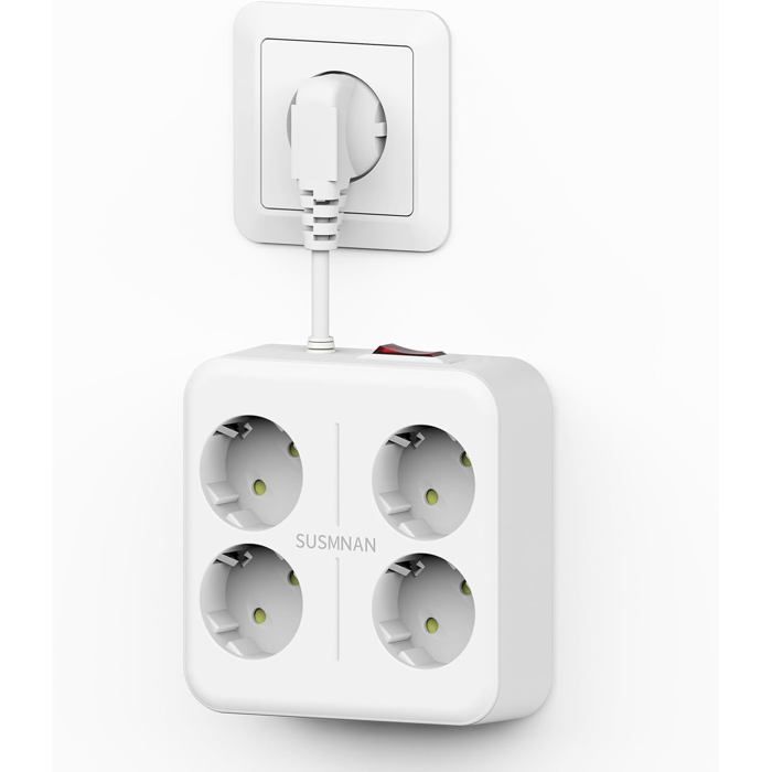 Multiprise avec Interrupteur Multiprise Murale avec 4 Sortie AC et (3 USB-A&1 USB-C) Parafoudre et Surtension Prise Multiple