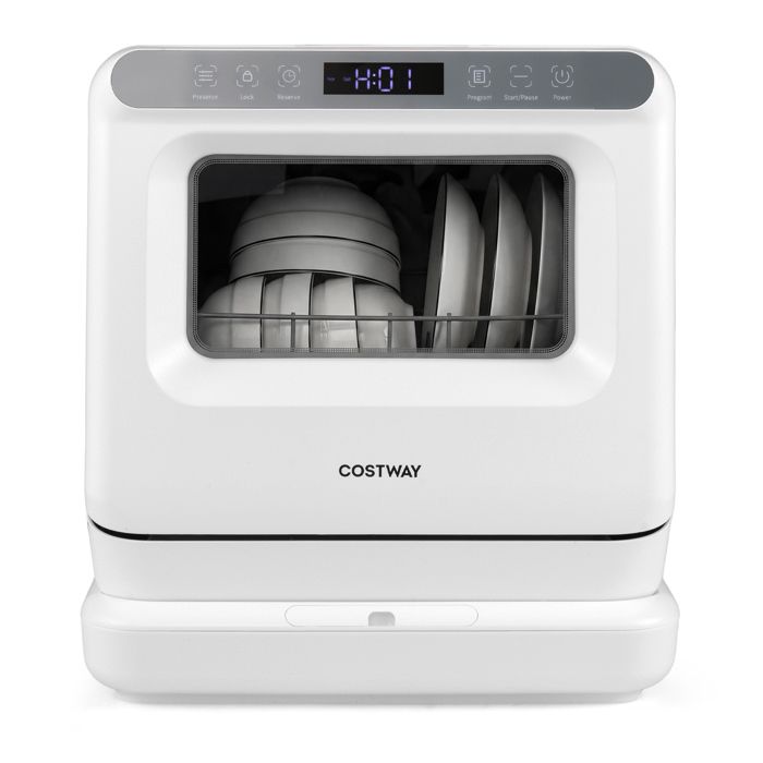 COSTWAY Lave-Vaisselle de Table 850W avec Réservoir dEau de 825 L 6 Programmes Fonction de Conservation Lavage des Fruits Blanc