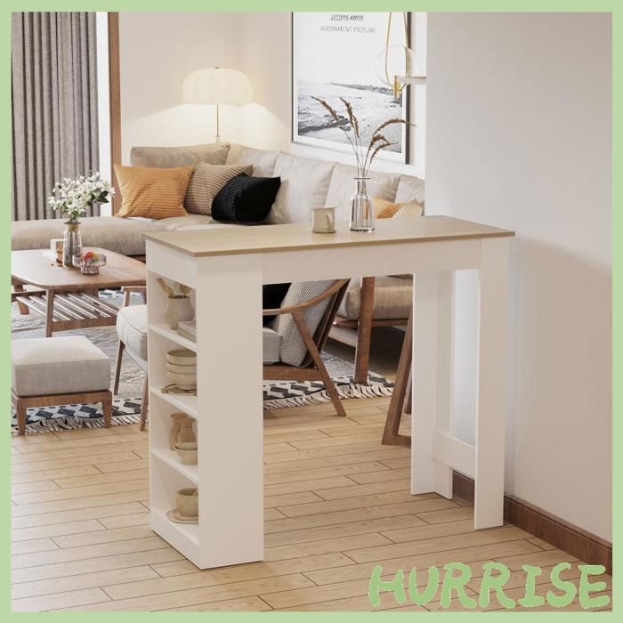 Cocosity Table De Bar Pour 2 Personnes Table Haute Mange Debout Avec 4 Étagères Ouvertes 115X50X1027Cm Blanc Et Bois Naturel