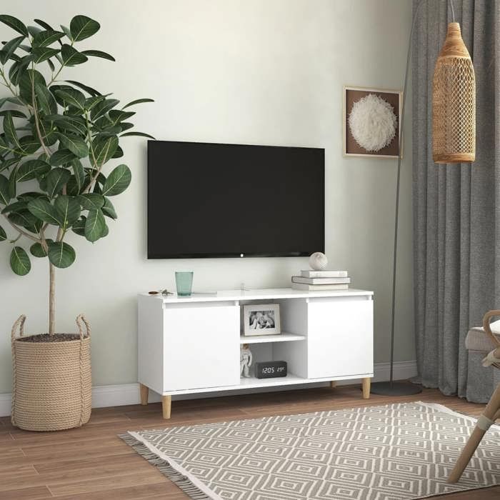 Promo avril*Meuble TV - MONNA - Support TV jusqu’à 50 - Banc TV - avec pieds en bois massif Blanc 103 5x35x50cm_893432
