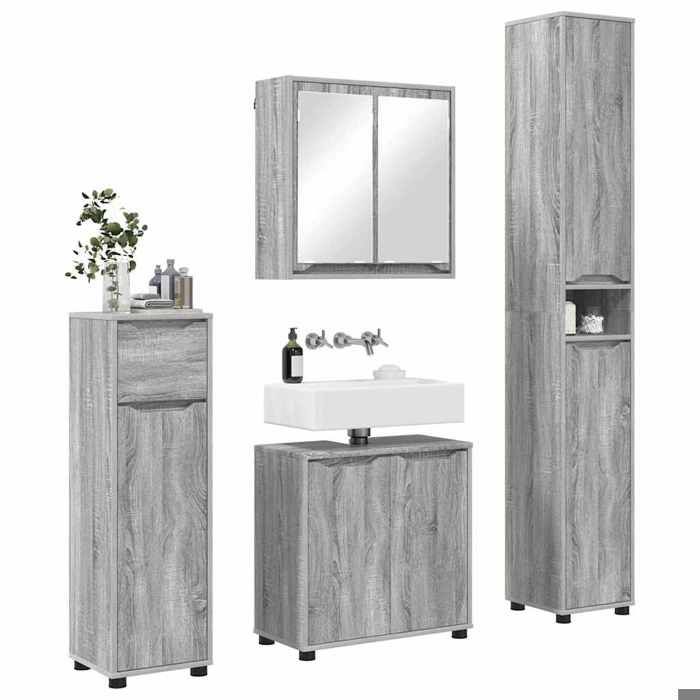 Meuble de salle de bain en 4 pcs - ARMOIRE/COLONNE WC - Gris Sonoma 60x20x60 cm L5327