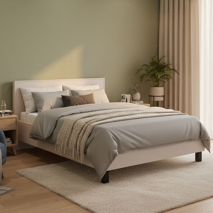 Lit matrimonial Coazze Dmora en bois mélaminé beige Lit matrimonial Coazze Dmora en bois mélaminé beige