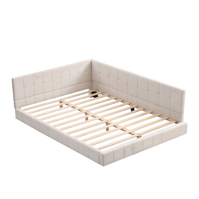 Canapé-lit 140x200 avec sommier à lattes lit multifonction en velours beige doux et confortable