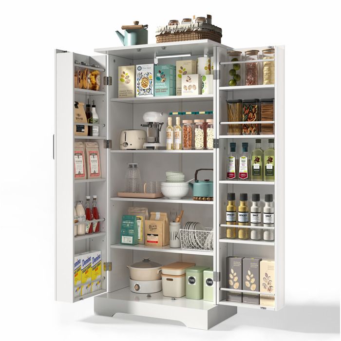 Meuble de cuisine - armoire haute - 60 × 35 × 128 cm - clairage LED - étagères réglables - 2 portes - Blanc