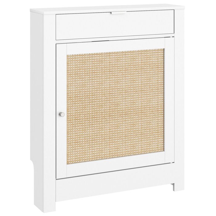 Cache-radiateur - HOMCOM - placard rabattable et porte en rotin compartiment - bois - 78 x 19 x 955 cm - blanc