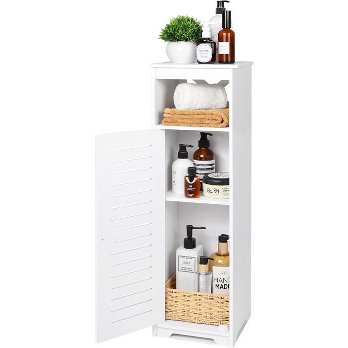Meuble De Rangement Au Sol De Salle De Bain Avec Étagère À 1 Niveau Et Porte UniqueOrganiseur De Rangement Sur PiedArmoire[CA34]