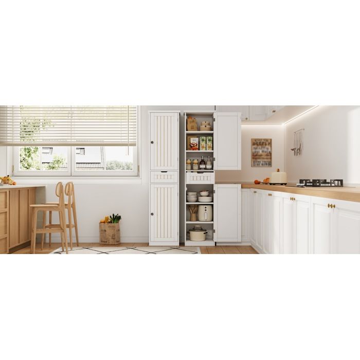 HOMVRA Colonne de cuisine 40 x 30 x 170 cm avec 2 portes 1 tiroir et 4 étagères réglables MDF blanc