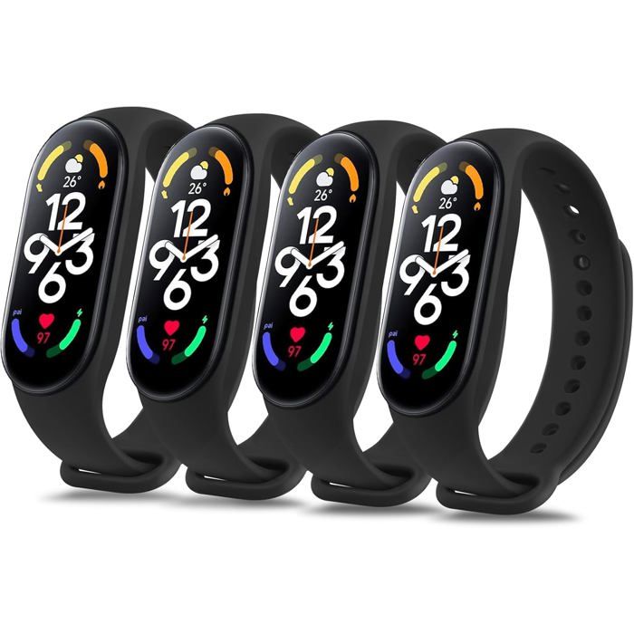 Bracelets de rechange pour montre connectée - Lot de 4 bracelets - Compatible Xiaomi Mi Band 7
