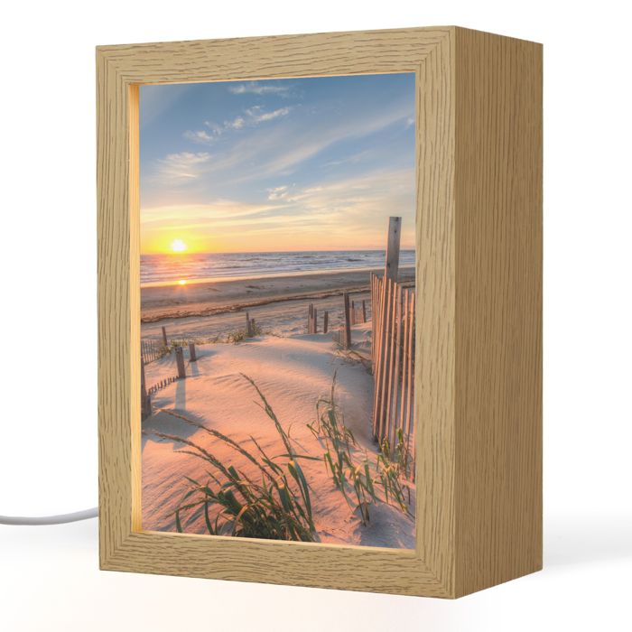Lampe de Table LED - Lampe de Chevet - Motif Plage - Mer - Dune - Coucher de soleil - Paysage 15x20 cm Couleur Crème - OnlyWow