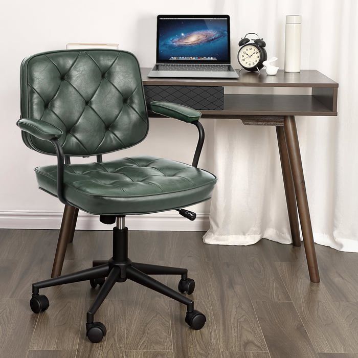 Chaise bureau rétro similicuir PU ergonomique vert foncé