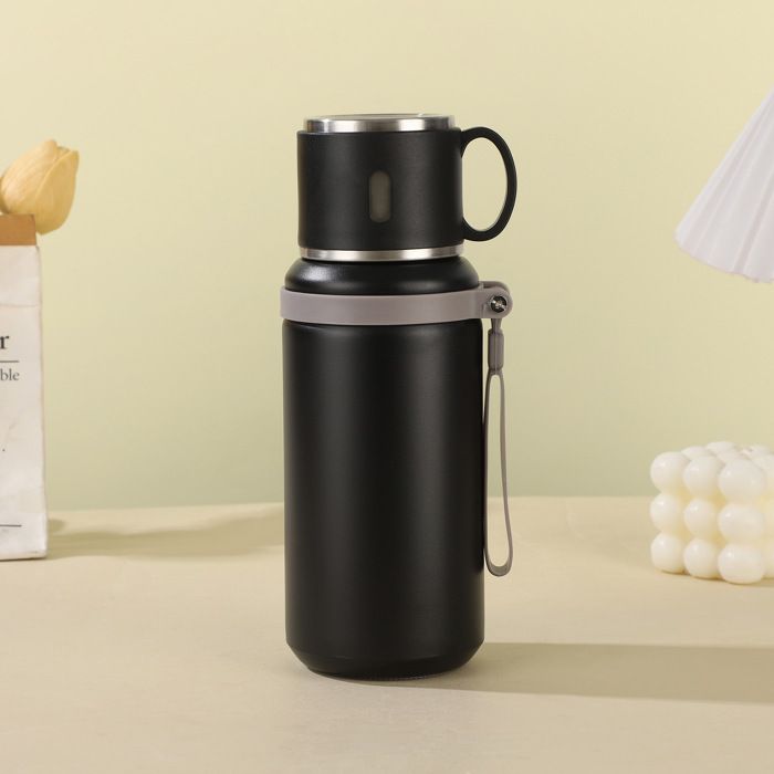 Gourde isotherme 600 ml tasse à café portable avec couvercle tasse à café double fonction bouteille deau pour le camping le