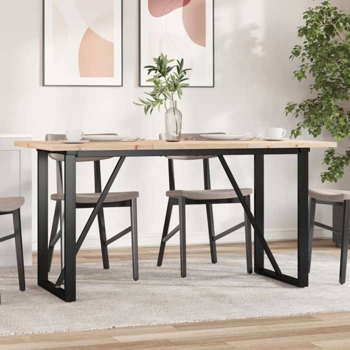 SALE 2026 Table de cuisine style minimaliste Brun - Table à manger cadre en O 140x80x755cm - bois pin massif acier 3217920799317
