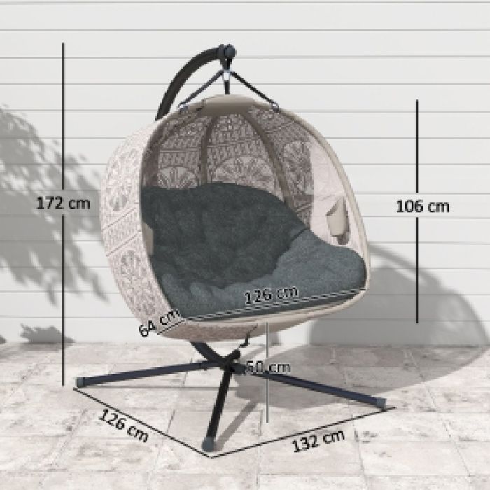 Confort 2 places - fauteuil suspendu avec support panier pliable coussin pour jardin balcon salon