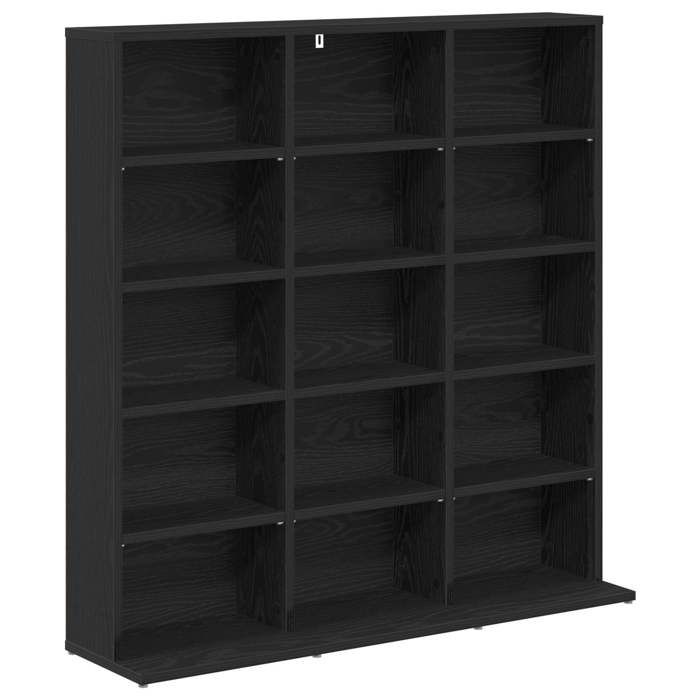Meuble CD Chêne - Bois dingénierie - Amovible - Rangement - Noir - 96x23 5x97 5 cm - 2 étagères