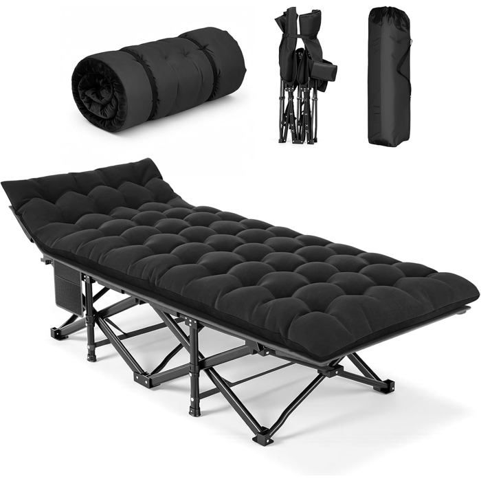 Lit de camp pliable 1 place avec matelas 190 x 80 cm charge 280 kg cadre acier camping et maison pliage 10 secondes