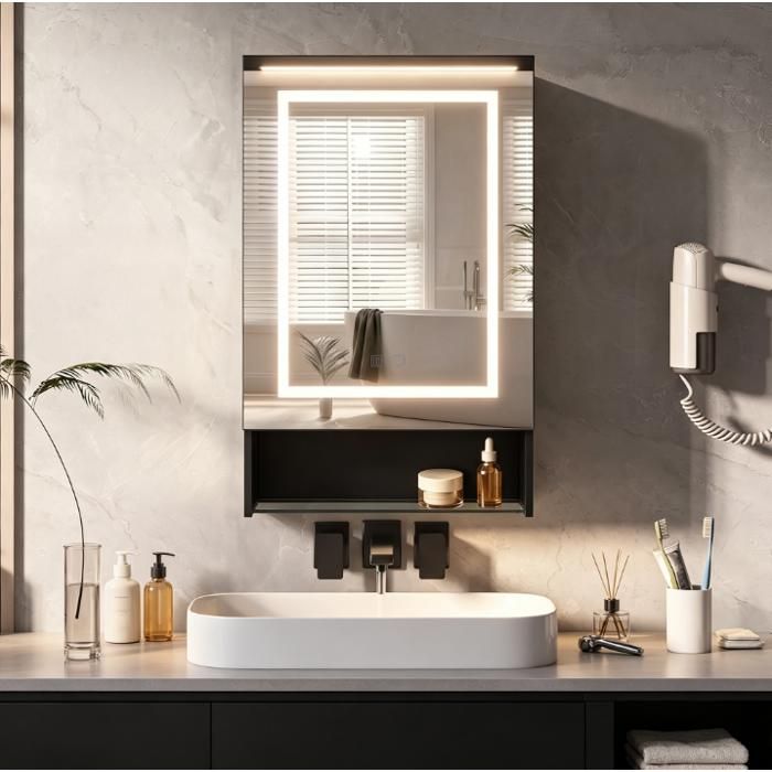 Armoire miroir salle de bain 88 x 50 x 15 cm miroir mural avec éclairage LED étagère réglable pour salle de bain et chambre noir