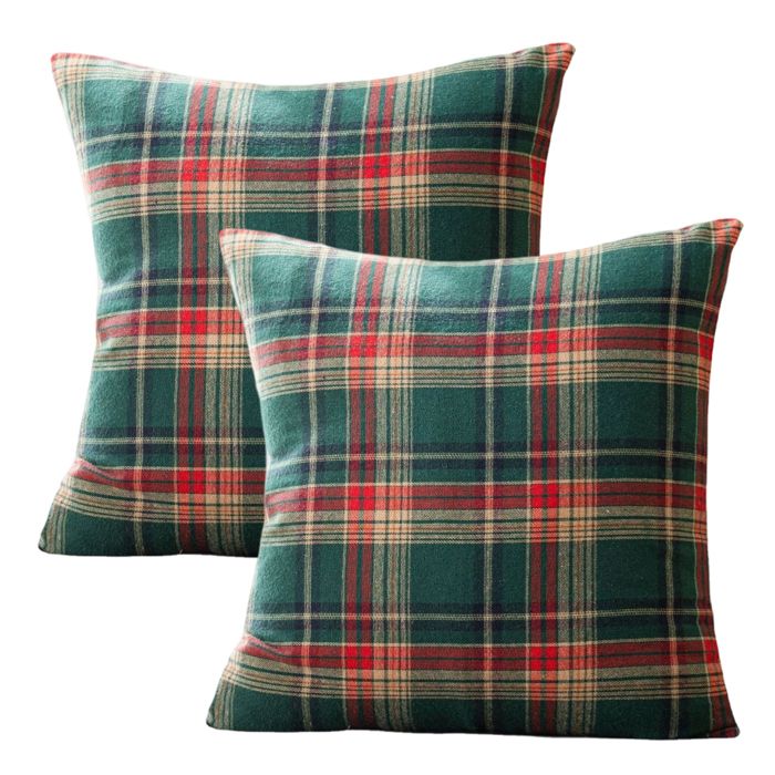 Lot de 2 housses coussin Noël tartan rouge vert 45x45 cm motif écossais ACCESSOIRES FABRICATION MAISON