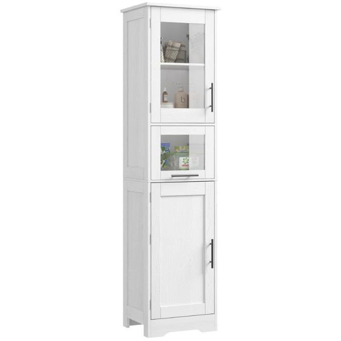 Armoire de rangement - 2 portes vitrées 1 tiroir basculant étagères réglables - pour salle de bain/cuisine/couloir - vintage