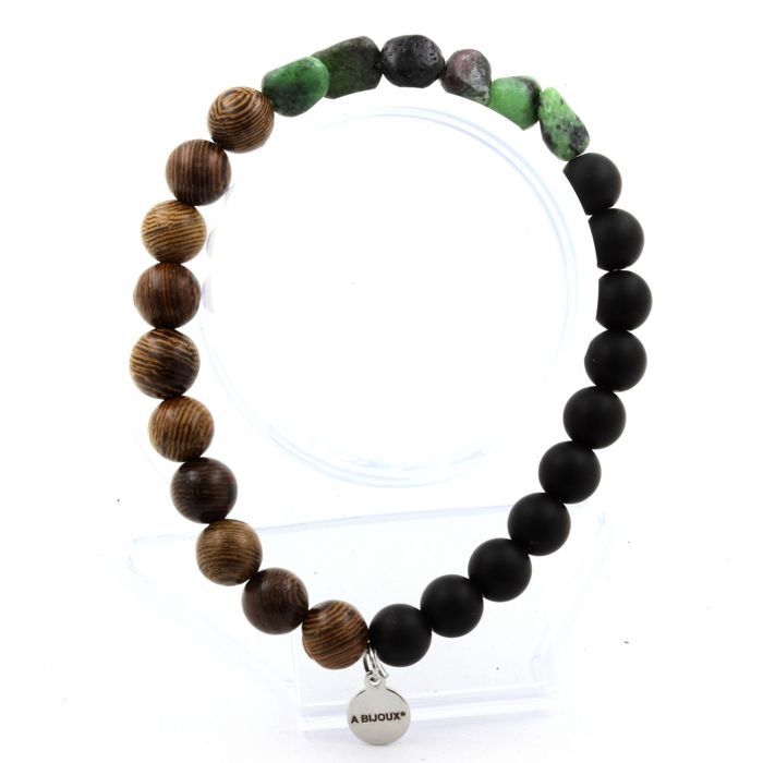 Bracelet Perles Onyx Noir Mat Et Epidote D'Australie 8mm - Marque A Bijoux - Neuf Avec étiquettes