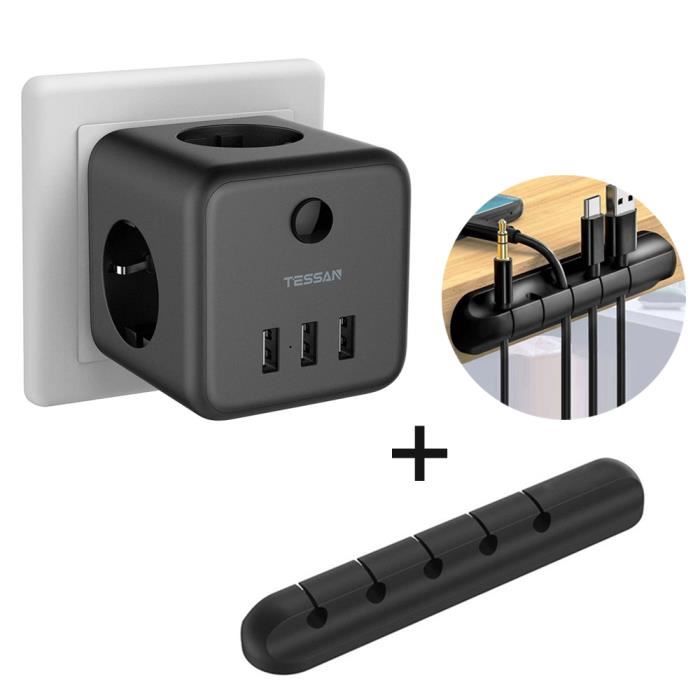 TESSAN 6 en 1 Multiprises USB Murale Cube - 3 Prises et 3 port USB,interrupteur,Noir  - Cdiscount Bricolage