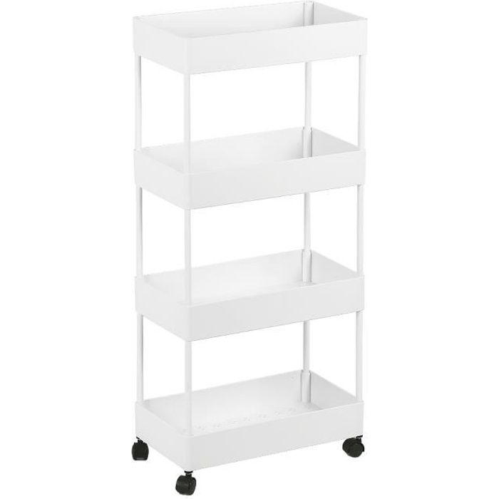 Étagère de Rangement à 4 Niveaux Blanc - Contemporain Design - 40cm x 22cm x 90cm - Verni