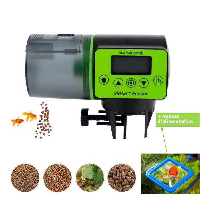 Distributeur Automatique de Nourriture Mangeoire pour Poissons d'Aquarium 200ml 4 Modes avec Cercle d'Alimentations Fish Feeder