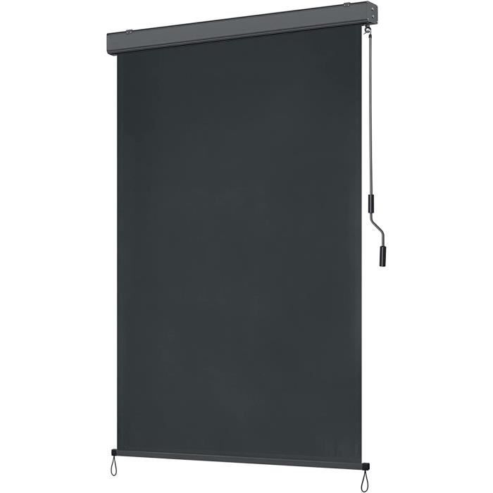 Store Vertical Rétractable FANTASK Pour Balcon - 150x220-310cm Noir, Manivelle, Sans Perçage