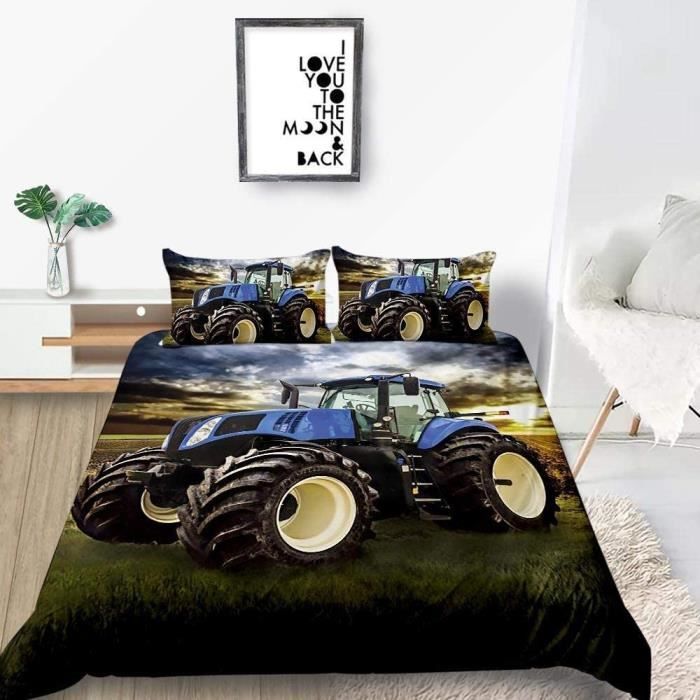 Housse De Couette 220X240 Tracteur Bleu Parure De Lit Adulte 2