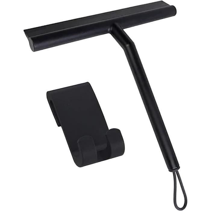 doporro Raclette de Douche avec Support Noir Mat 19x21cm
