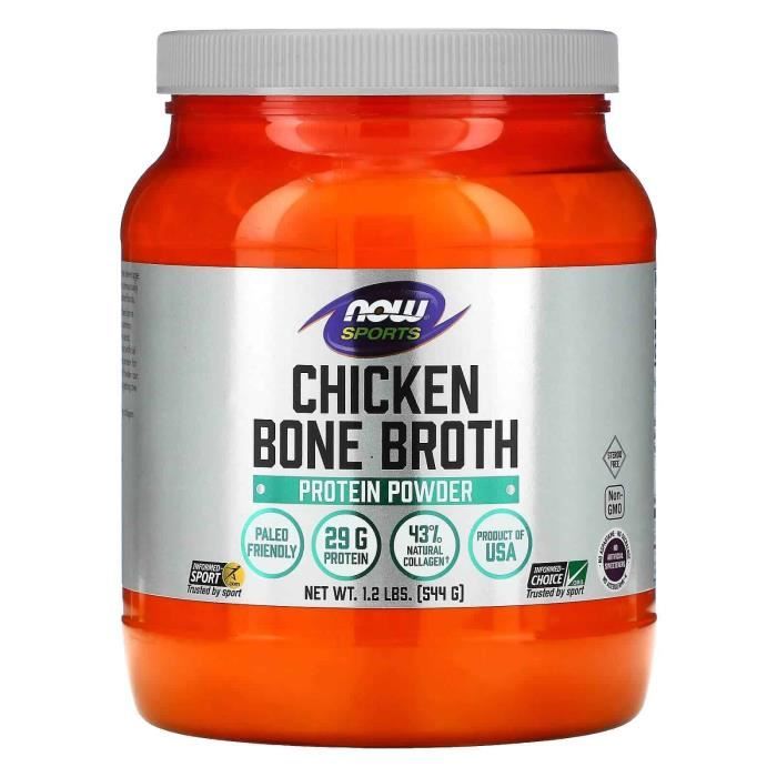 NOW SPORTS Bouillon d'os de poulet en poudre 1.2 lbs (544g), 29 g de