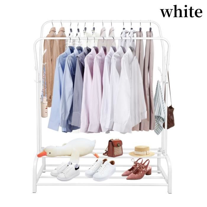 ELANCOOH Porte-Vêtements en Métal Porte-Manteau étagère pour Chaussures Rangement 110x33x150cm blanc