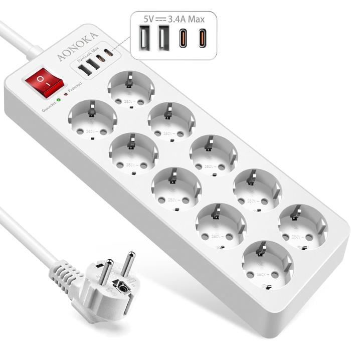 Multiprise 5 Prises - Bloc Alimentation LED avec Prise Multiple Schuko Type  F avec 2X Port USB et Câble 1,5 m - Rallonge Électriqu - Cdiscount Bricolage