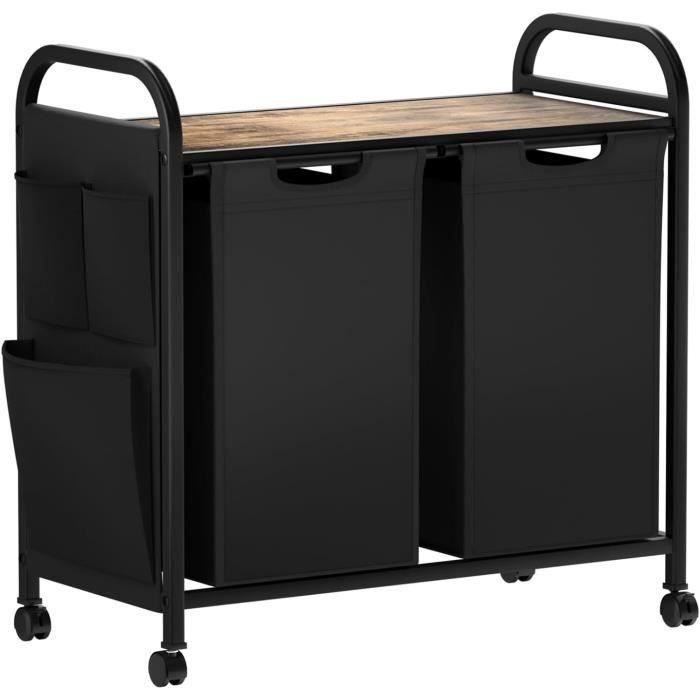 Edihome Panier à Linge Sale 2 Compartiments 72L Avec Couvercle - Pliable, Poignées Bambou, Housse Lavable