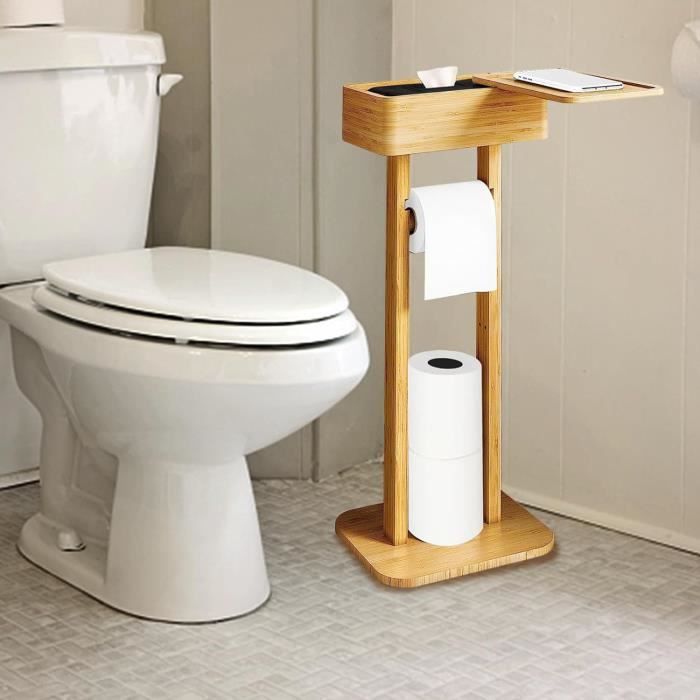 Rangement Papier Toilette 42L En Bambou – Avec Couvercle Et Fenêtre – Pliable, Gain De Place – Noir Porte Rouleaux WC Avec Fenêtre