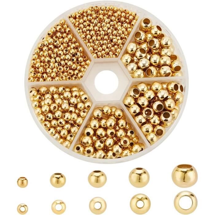 Perles pour bracelet - Non spécifié - 1430pcs - Dorées - 5 Tailles - Métal Laiton