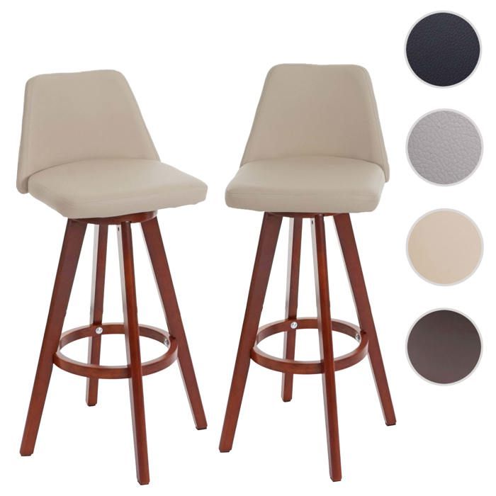 Lot de 2 tabourets de bar HWC-C43 chaise de bar tabouret de comptoir bois similicuir pivotant ~ crème Lot de 2 tabourets de bar HWC-C43 chaise de bar tabouret de comptoir bois similicuir pivotant ~ crème