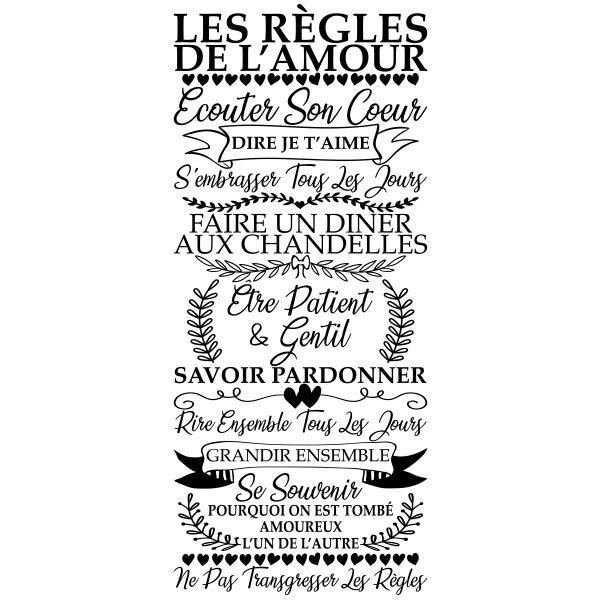 Sticker Citation Texte Les Regles De L Amour Vintage 70x30 Cm Noir Tex056 Cdiscount Maison
