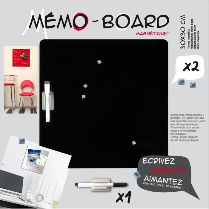 EMOTION Mémo board magnétique verre noir 30x30 cm Cdiscount Maison