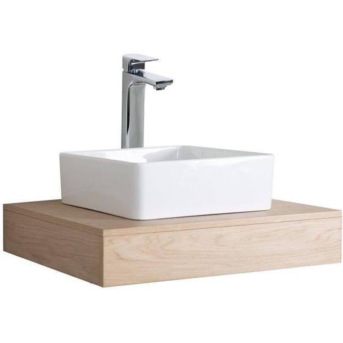 Plan de toilette suspendu pour vasque WILL - 60 cm - Ep. 12 cm + Equerres invisibles - Décor Chêne