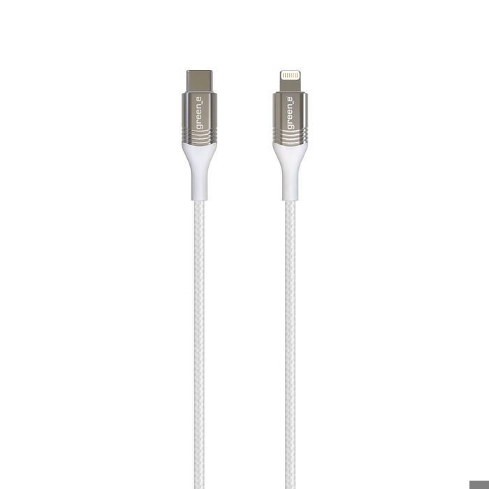 GREEN_E Cable lightning MFI vers type C avec attache - 1,2 m - Tresse blanc