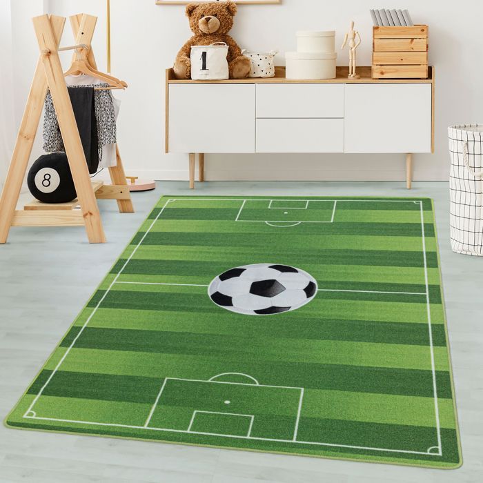 Tapis Enfant Football pour Chambre d'enfant Rouge-Blanc (100x100 cm
