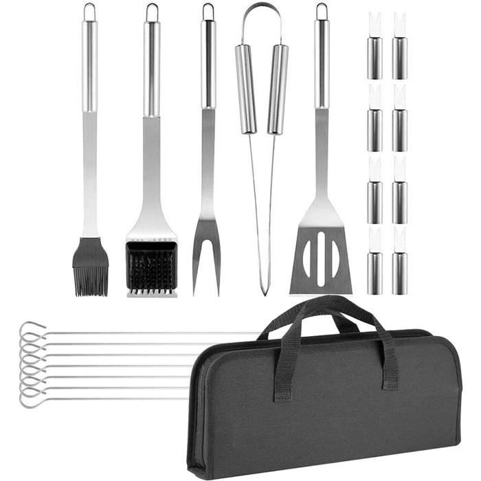 Lot De 34 Accessoires Barbecue Inoxydable Premium - Outils Robustes 40,6 Cm Avec Thermomètre, Tapis Et Sac De Transport - Cadeau Idéal Pour Homme