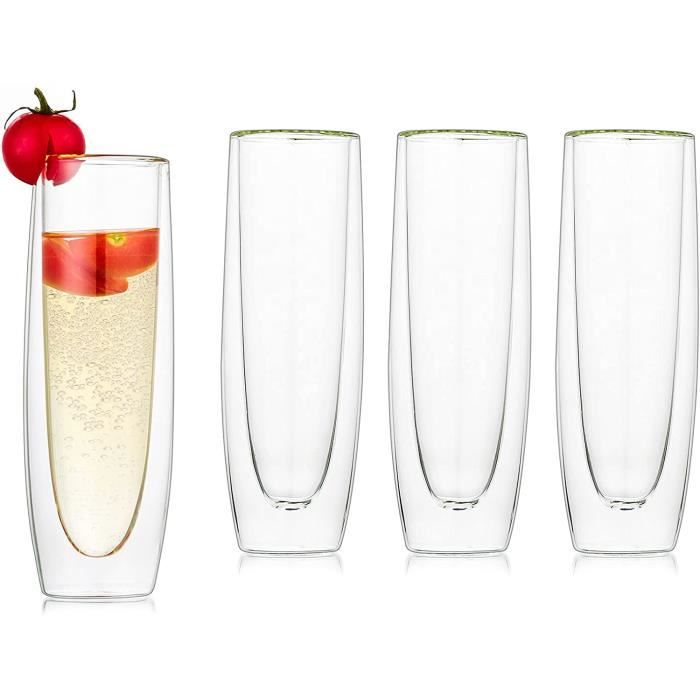 Verres à Flûte à Champagne en Cristal à Double Paroi Ensemble de 4 Flûtes à Champagne sans Pied