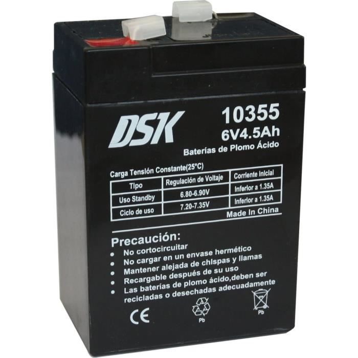 Dsk 10355 Batterie Plomb Rechargeable Scellée 6v 45 Ah. Idéal Alarmes Domestiques Industrielles Jouets Él