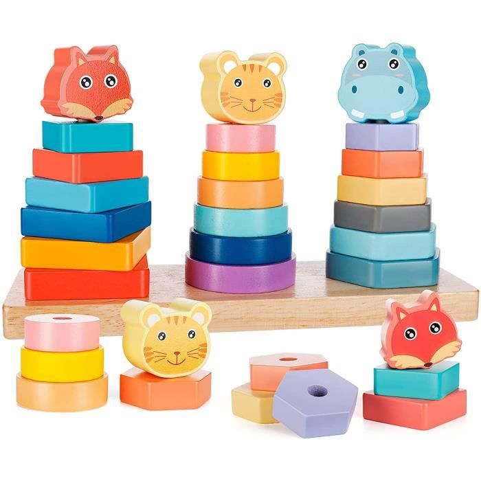 Jouet en Bois Montessori - Formes à Trier et à Empiler - Couleurs et Formes Puzzle en Bois