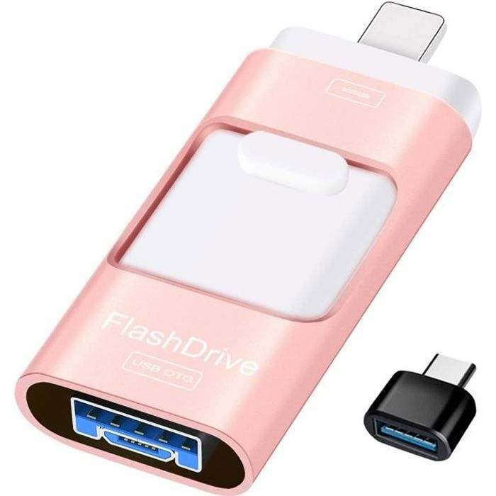 Clé USB 128 Go/256 Go/512 Go [3-en-1] Compatible iPhone, extension de  l'adaptateur de mémoire de stockage externe