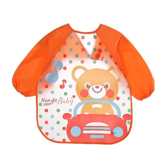 Bavoir à manches longues de dessin animé - VINGVO - Enfant en bas âge - Imperméable et facile à
