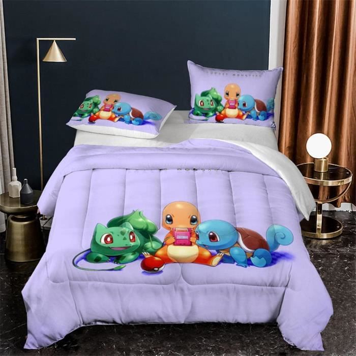 Linge De Lit Parure 3 Pièces Housse De Couette Ado Pokemon Pokémon Housse  Couette avec 2 Taie Oreiller 140x200cm[306] - Cdiscount Maison